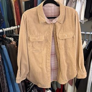 Light Beige Corduroy Button-Front Shacket